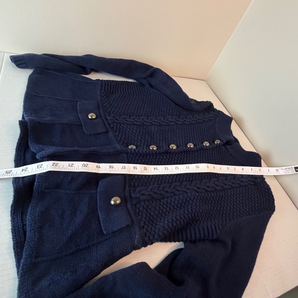 Apt. 9 Nautical Dark Blue & Buttons Cardigan Sweater Faux Pockets Women Large - Picture 10 of 13